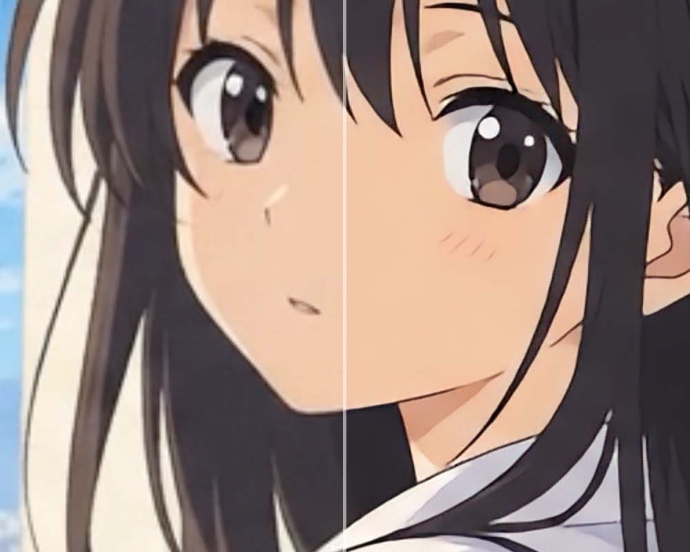 目元をさらに拡大したOriginalと4倍高画質化後の比較